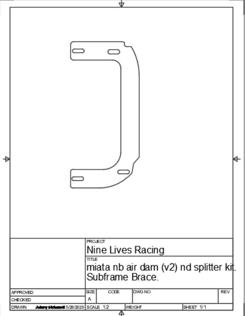 Splitter kit Subframe brace Size chart 