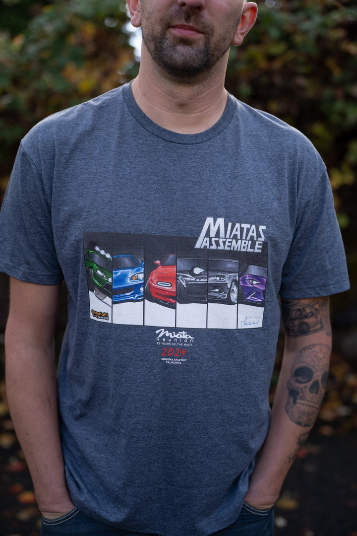 Miatas Assemble - 2024 Miata Reunion Limited Edition Shirt - Celebrating 4 Generations