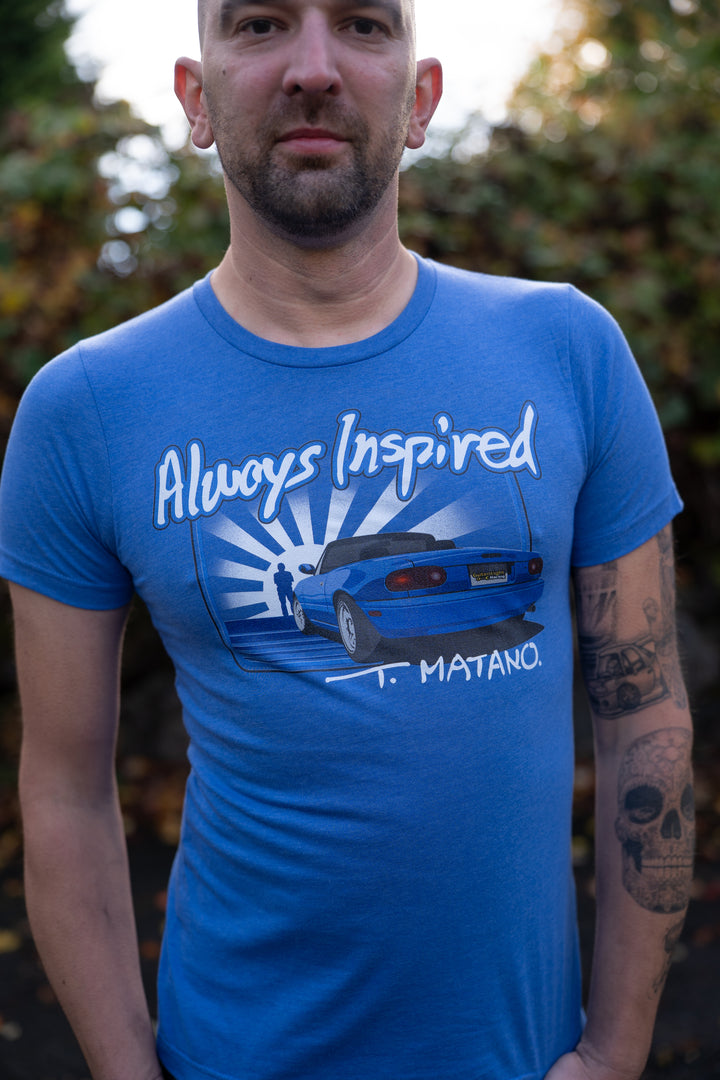 Always Inspired – Tom Matano Tribute Tee (Mariner Blue Miata)