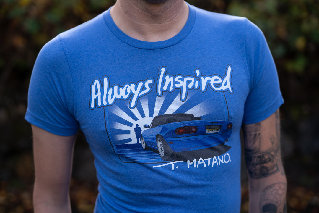 Always Inspired – Tom Matano Tribute Tee (Mariner Blue Miata)